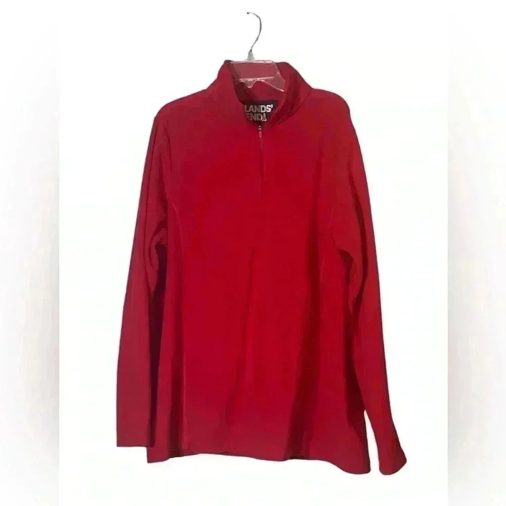 Lands’ End‎ Women’s Red Fleece 1/4 Zip Pullover Size XL Warm Cozy Classic